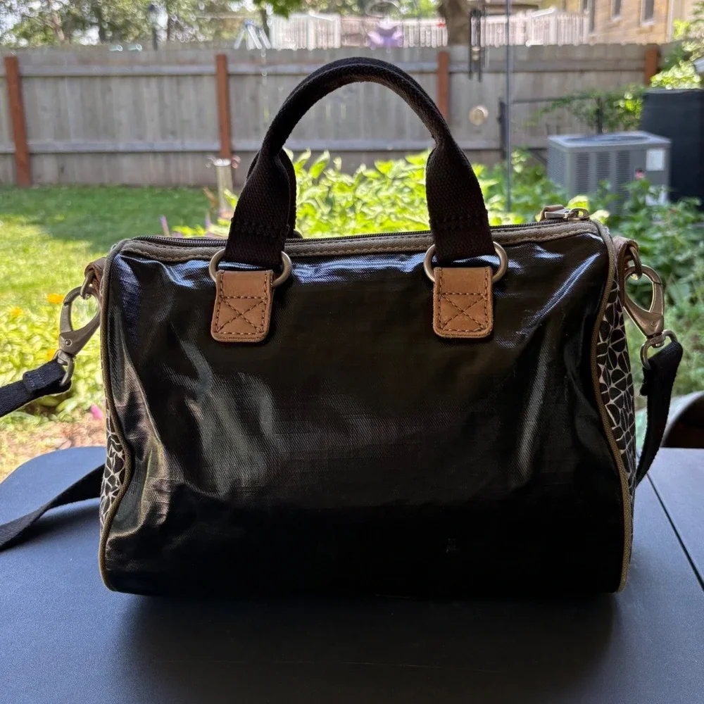 Fossil Key-Per Black‎ Coated Canvas Satchel Geometric Print Crossbody Bag